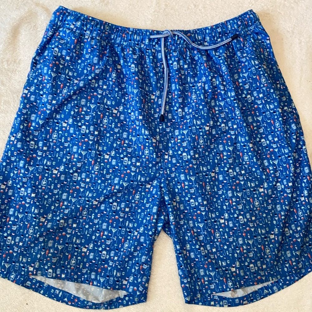 Peter Millar Blue Patterned Swim Trunks